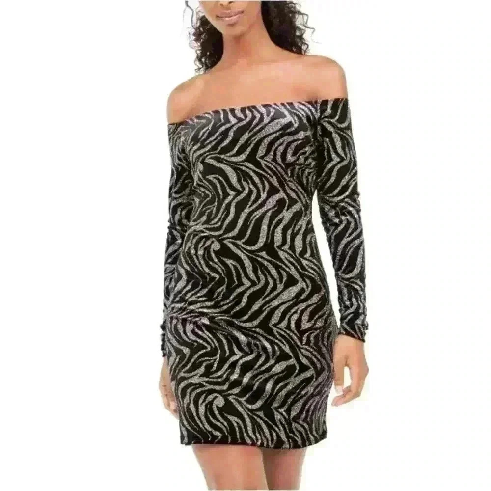Bebe Black Long Sleeve Above The Knee Body Con Evening Dress Women XXS NWT